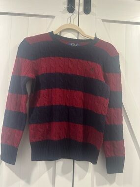 Polo by Ralph Lauren Red & Navy Cable-Knit Stripe Sweater